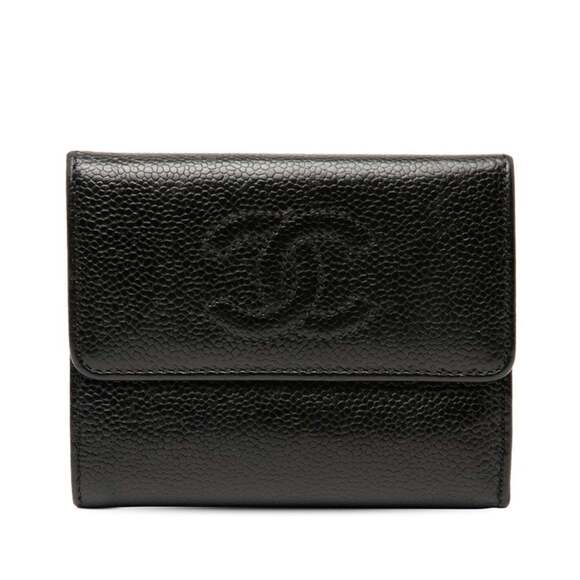 CHANEL Black Caviar Leather Logo Wallet